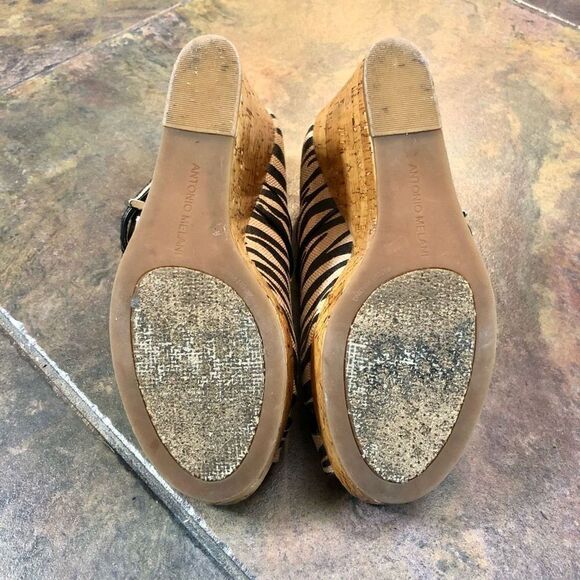 Antonio Melani Zebra Wedges Heels Tan and Black Size 7 M - Picture 7 of 9